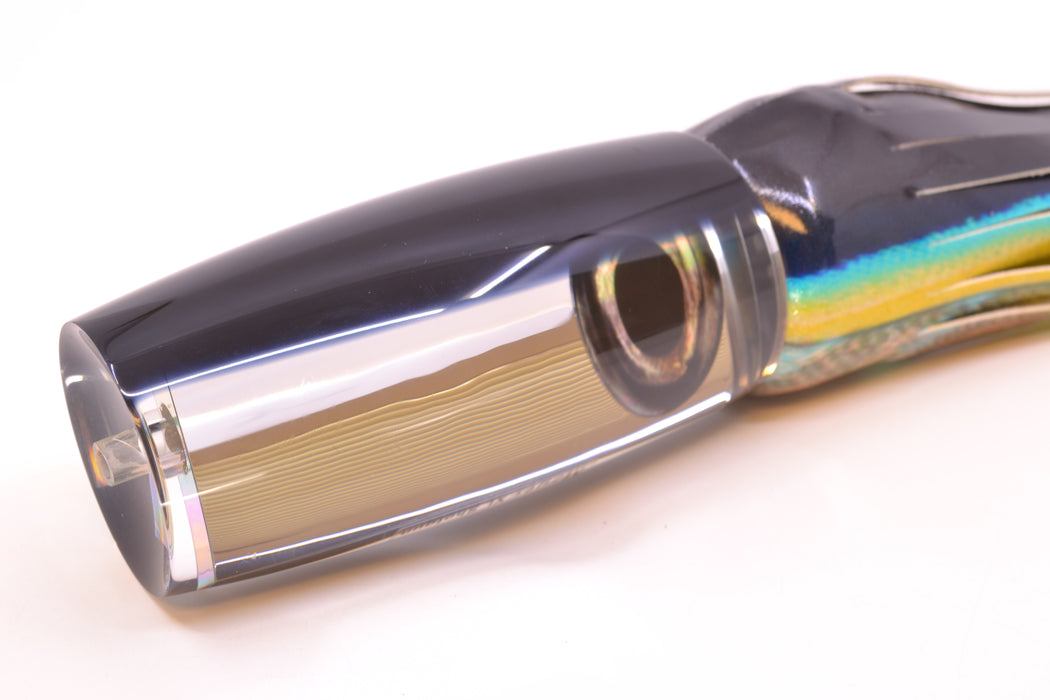Moyes Lures Clear Mirrored Black Back Taxi Eyes XL Shotgun 14" 11oz FT Vinyl Yellowfin