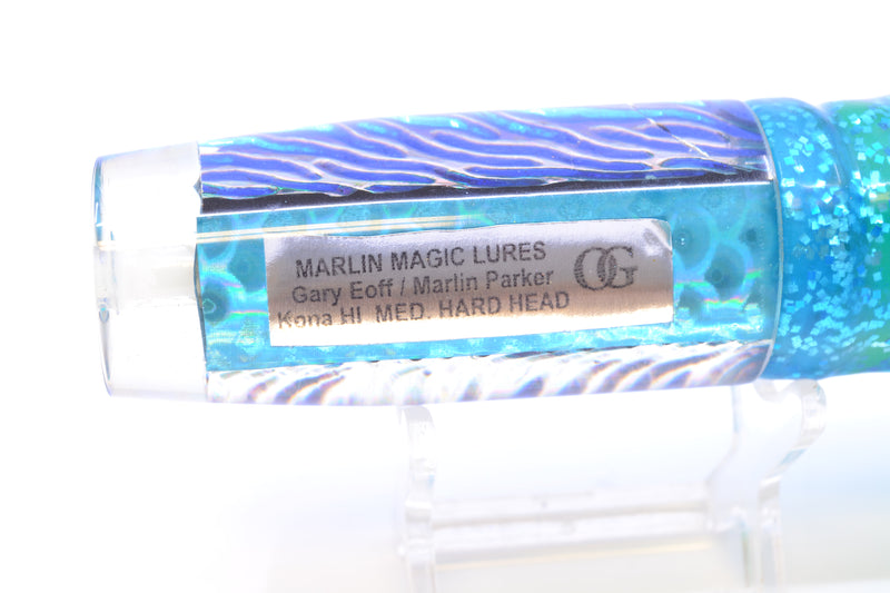 Marlin Magic Ice Blue-Akule Lava Ice Blue Rainbow Scale Wrap Medium Hard Head 9" 5oz Skirted Ice Blue/Green