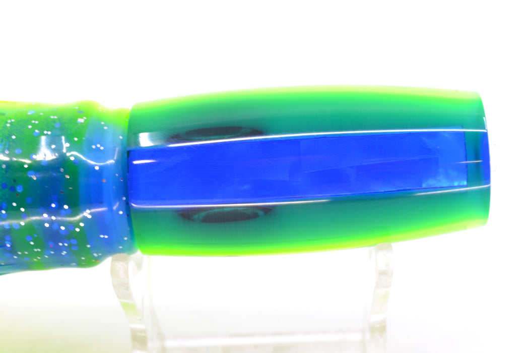 Moyes Lures Chartreuse MOP Blue-Green Back Taxi Eyes Small Shotgun 9" 4oz Skirted GZE