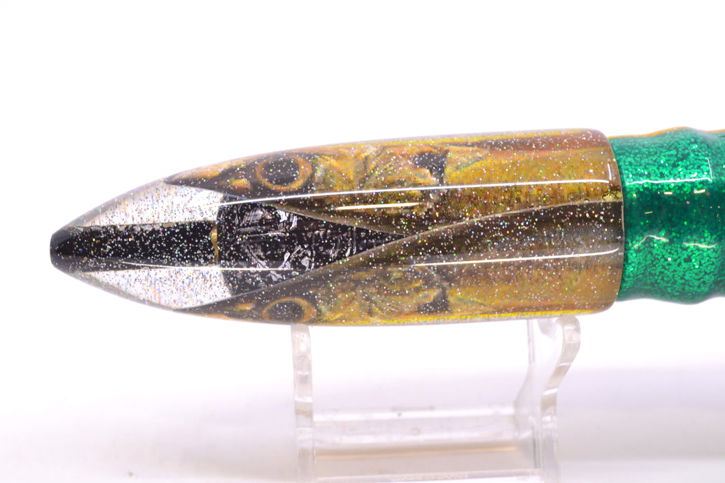 Bomboy Lures Opelu #1 M16 Bullet 9"+ 11oz Skirted Green-Yellow-Silver