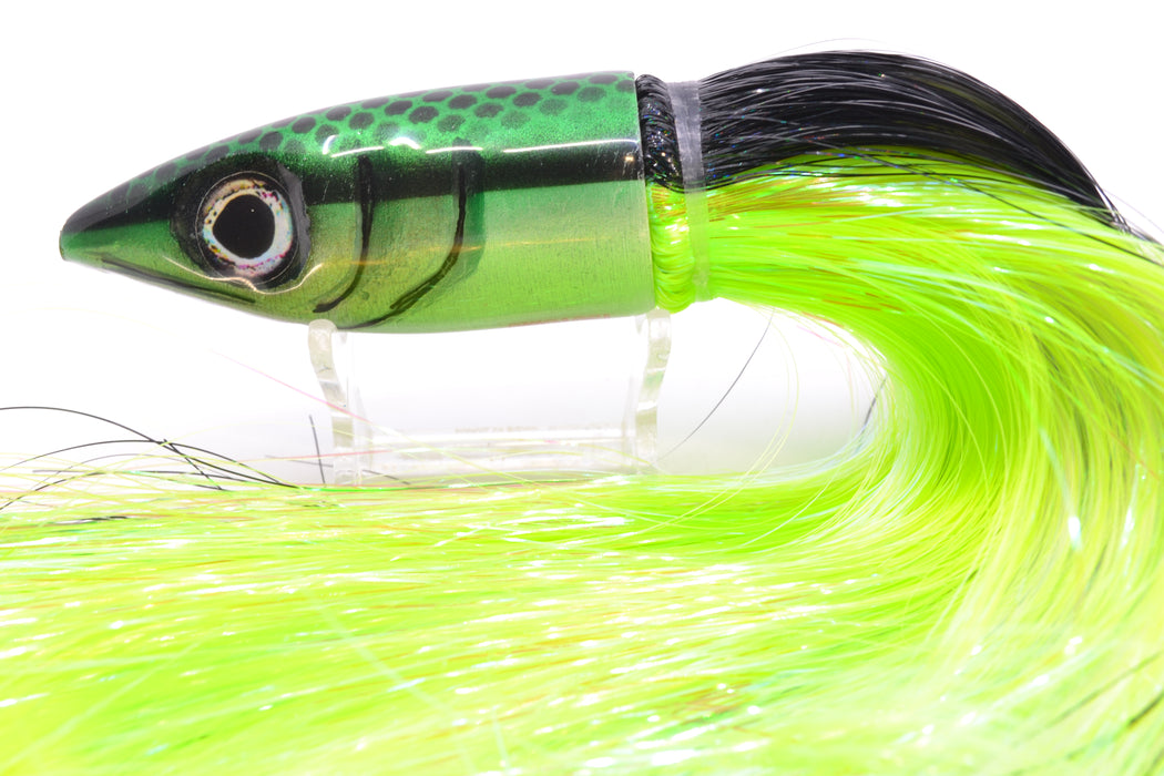 Tsutomu Lures Black Dot Back Green-Silver Non-Jetted Kona Dragon 9"+ 8oz Strobez