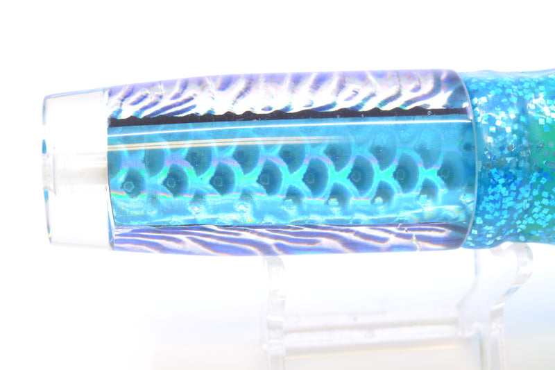 Marlin Magic Ice Blue-Akule Lava Ice Blue Rainbow Scale Wrap Medium Hard Head 9" 5oz Skirted Ice Blue/Green