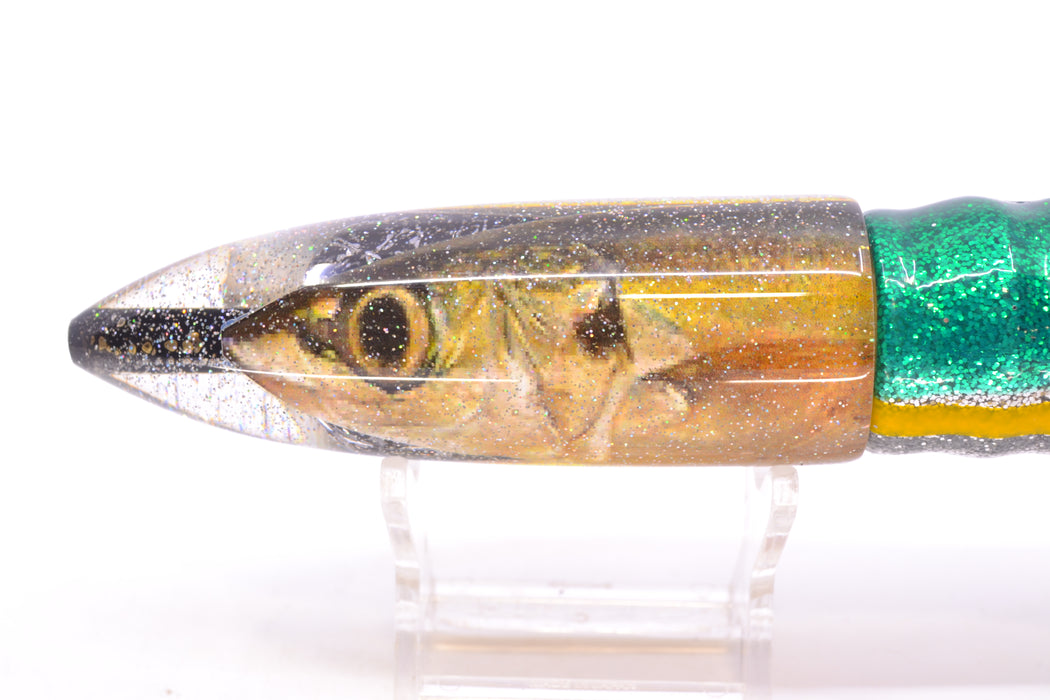 Bomboy Lures Opelu #1 M16 Bullet 9"+ 11oz Skirted Green-Yellow-Silver