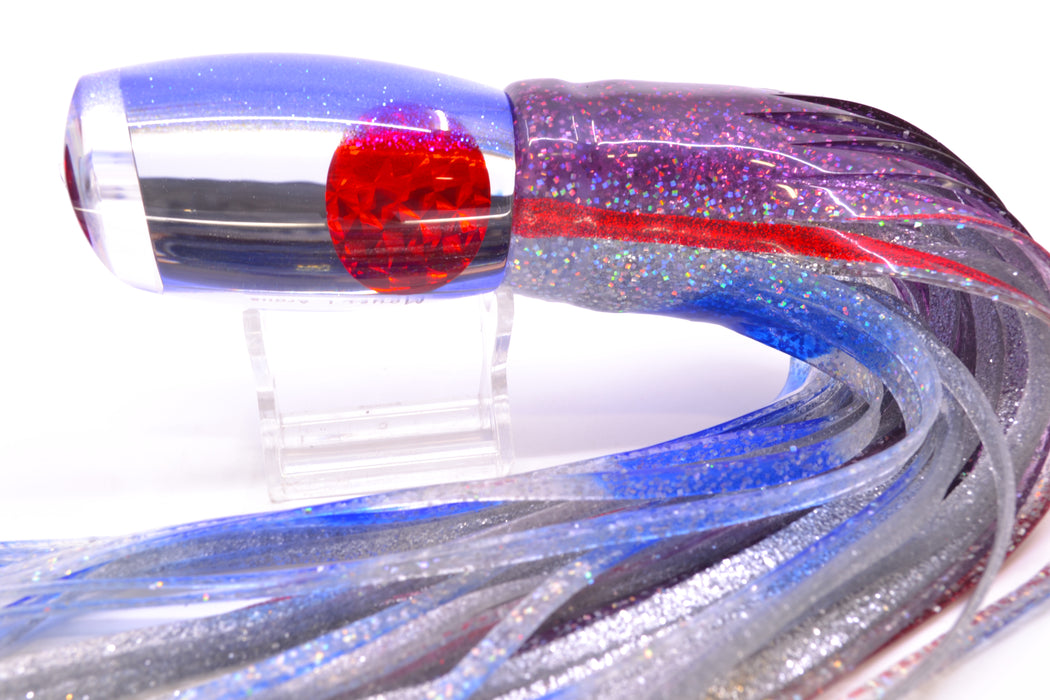 Moyes Lures Clear Mirrored Blue Glitter Back Red Eyes Large Argus 14" 10oz Skirted