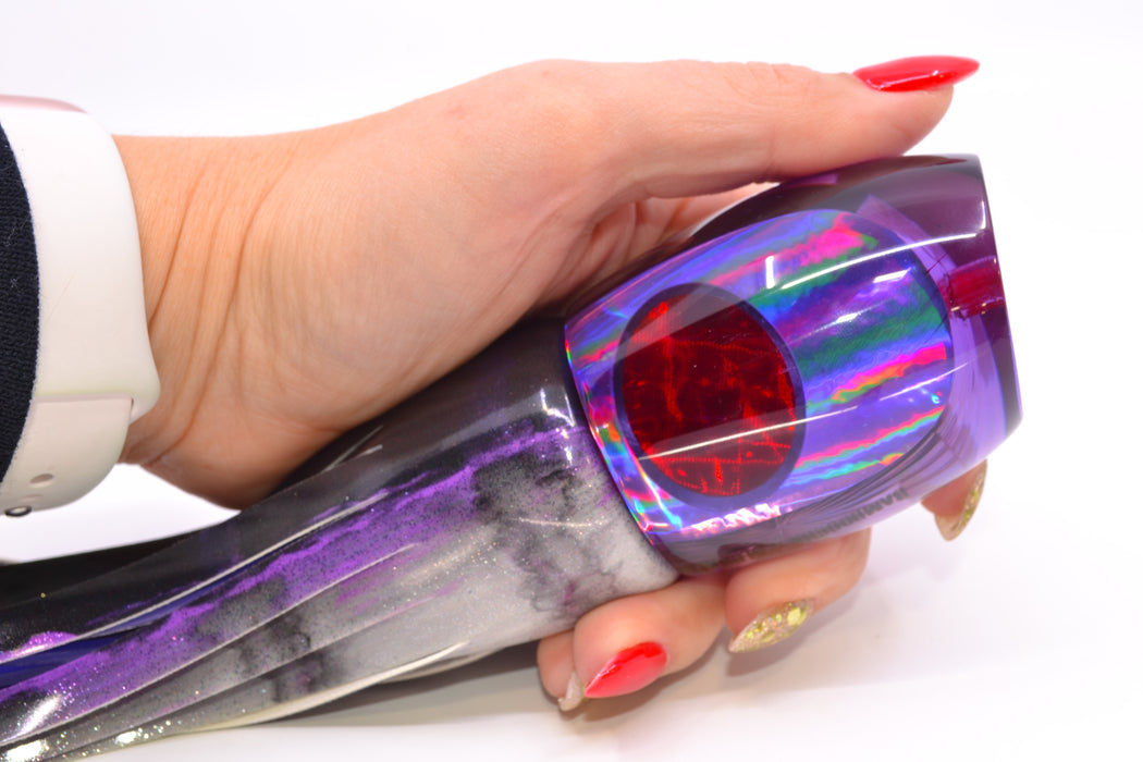 Aloha Lures Purple Rainbow Red Eyes Bamboocha 12" 8.5oz Fire Tailz Vinyl Purple Drip GZE