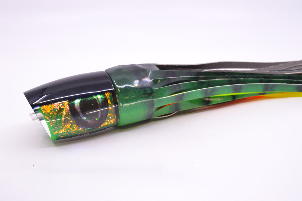 Moyes Lures Green-Orange Dichro Black Back Hannibal 14" 8oz FT Vinyl Green Tiger