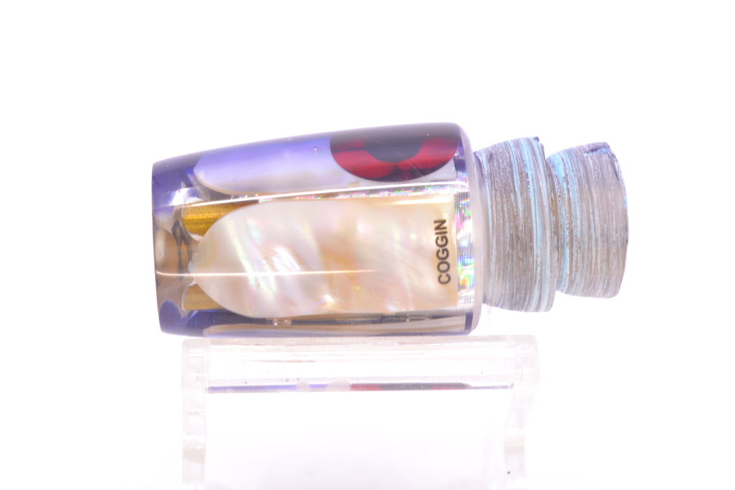 Coggin Lures White MOP Blue-Purple Back 4-Hole Small Slant Bogie Invert 7" 2.5oz