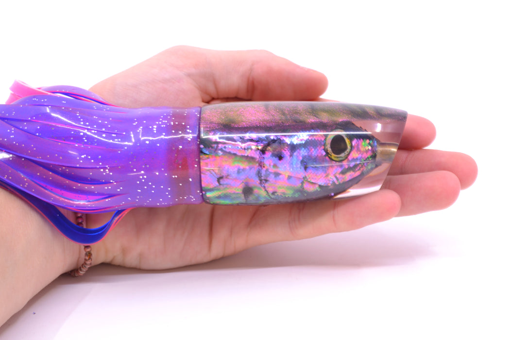 Ali'i Kai Lures Abalone Shell Purple Back Fish Head Medium Plunger 12" 10oz Skirted Plum GZE