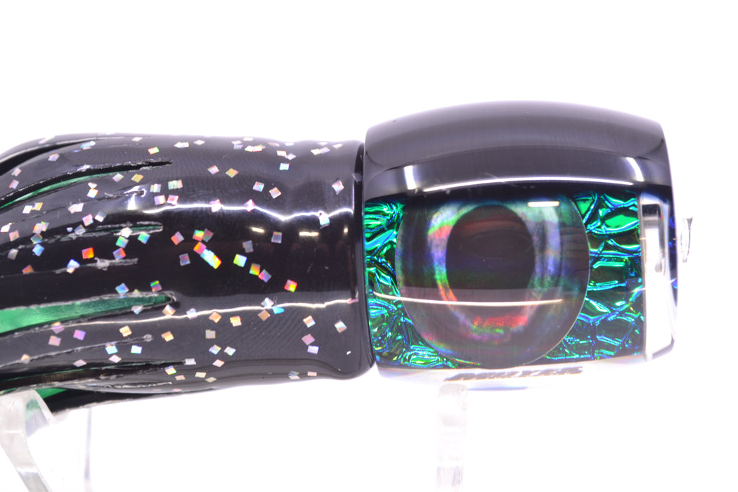 Moyes Lures Blue-Green Oil Slick Black Back Small Secret 9" 3oz Skirted Black Aurora