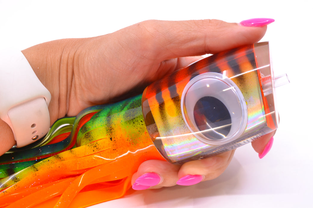 Big T Lures Orange-Yellow Pearl Black Striped Back Medium Zulu Impi 14" 11.5oz Skirted GZE