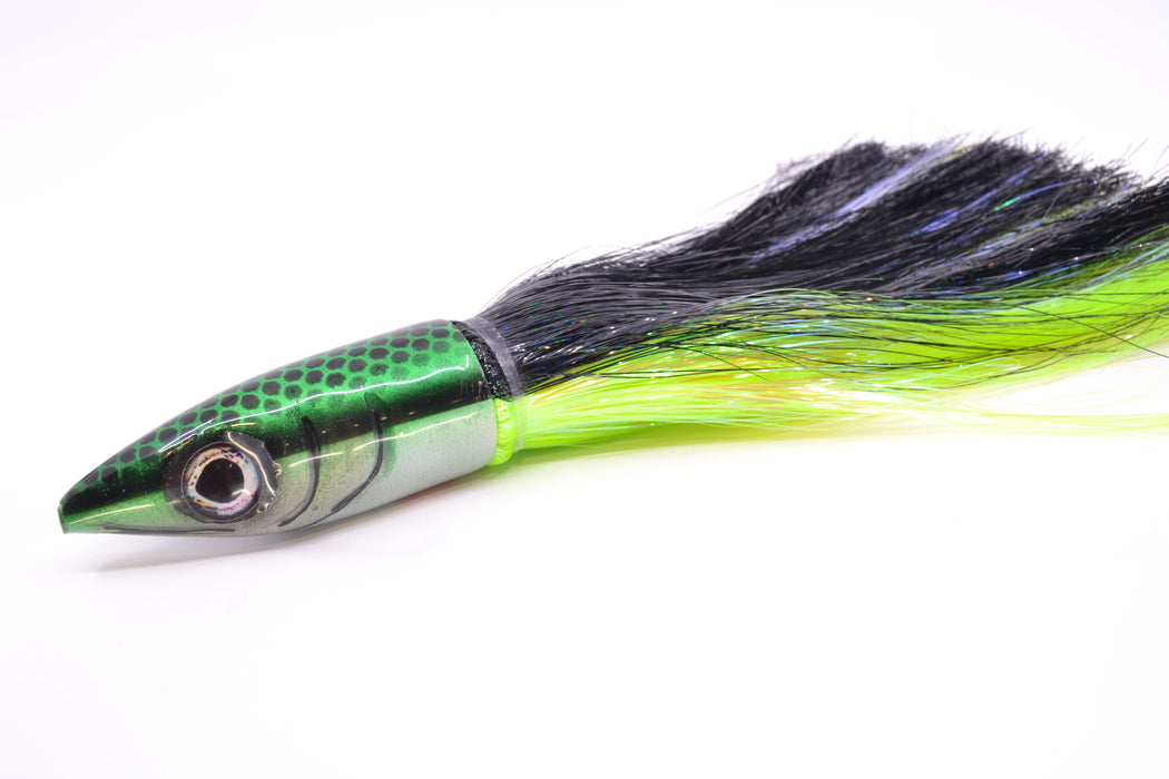 Tsutomu Lures Black Dot Back Green-Silver Non-Jetted Kona Dragon 9"+ 8oz Strobez