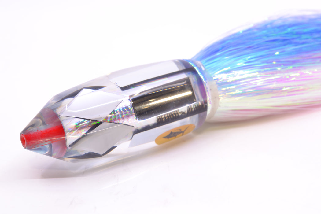 Aloha Lures Mirrored Silver Rainbow Starburst Deep Six 9" 6oz Flashabou Blue-White/Pink