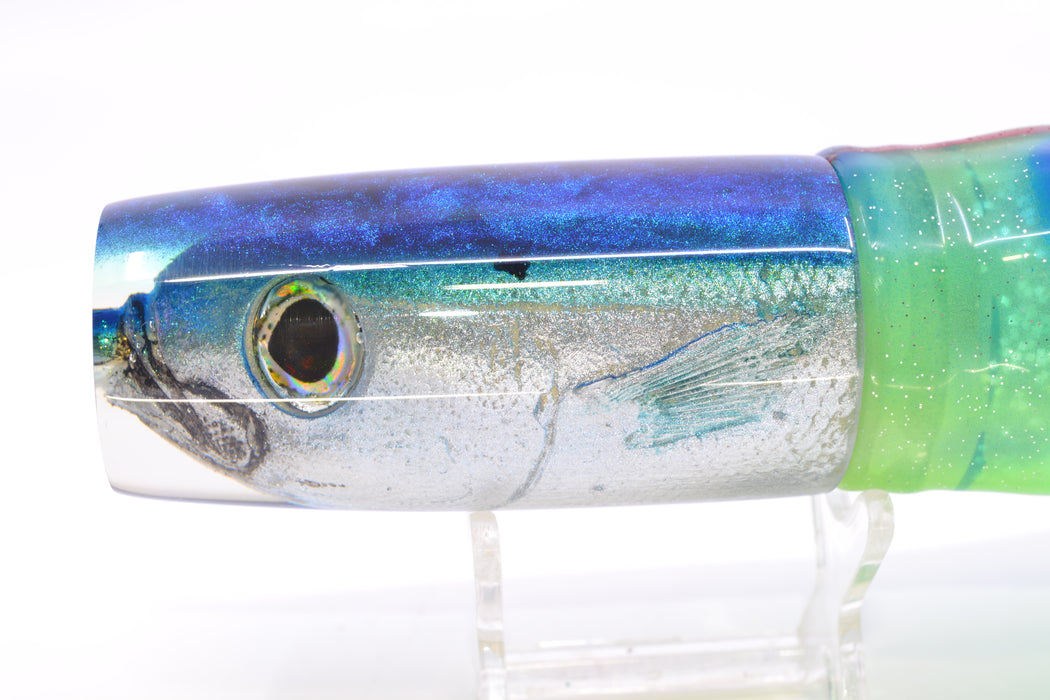Ali'i Kai Lures Silver Opelu Blue-Teal Back Medium Hard Head 12" 9oz Skirted Green-Blue GZE