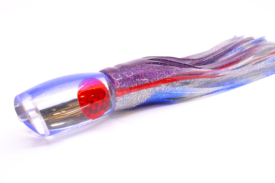 Moyes Lures Clear Mirrored Blue Glitter Back Red Eyes Large Argus 14" 10oz Skirted