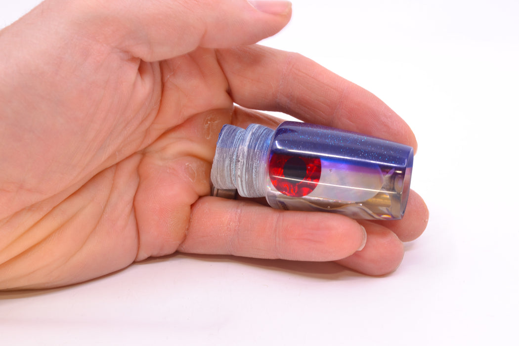 Coggin Lures White MOP Blue-Purple Back 4-Hole Small Slant Bogie Invert 7" 2.5oz