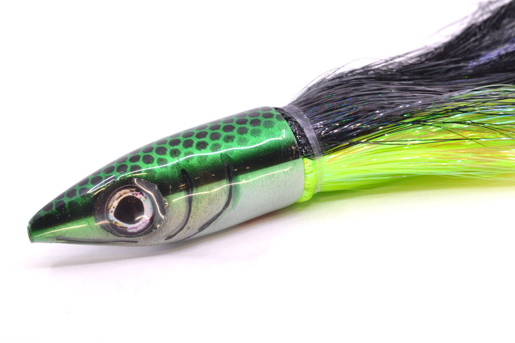Tsutomu Lures Black Dot Back Green-Silver Non-Jetted Kona Dragon 9"+ 8oz Strobez