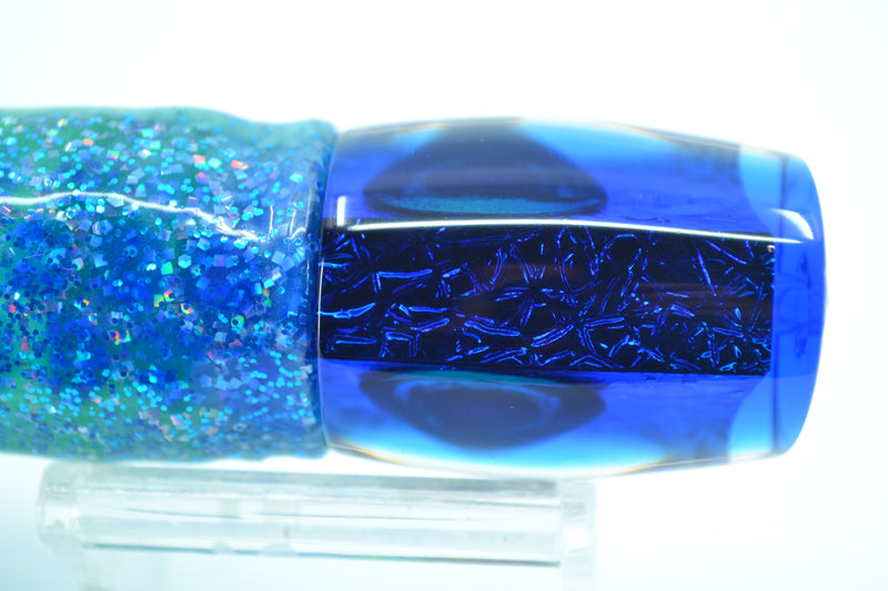 Moyes Lures Blue-Green Oil Slick Blue Back Small J-Boy 9" 5oz Skirted Blue Dots-Green GZE