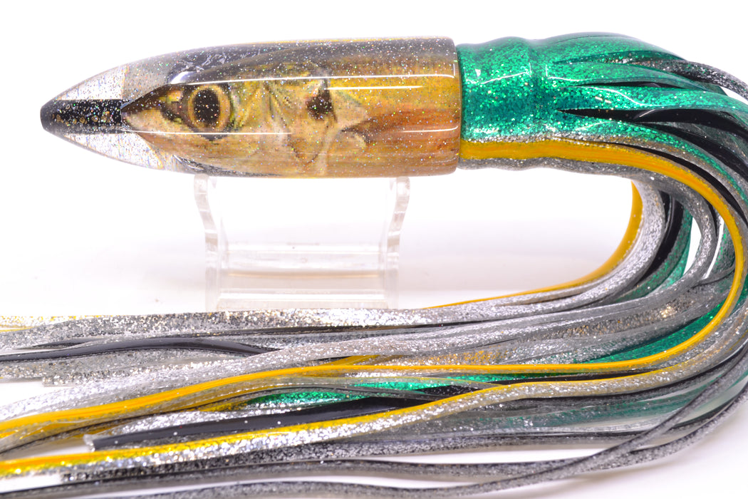 Bomboy Lures Opelu #1 M16 Bullet 9"+ 11oz Skirted Green-Yellow-Silver