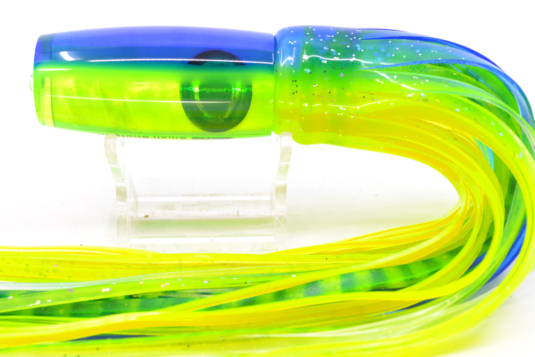 Moyes Lures Chartreuse MOP Blue-Green Back Taxi Eyes Small Shotgun 9" 4oz Skirted GZE