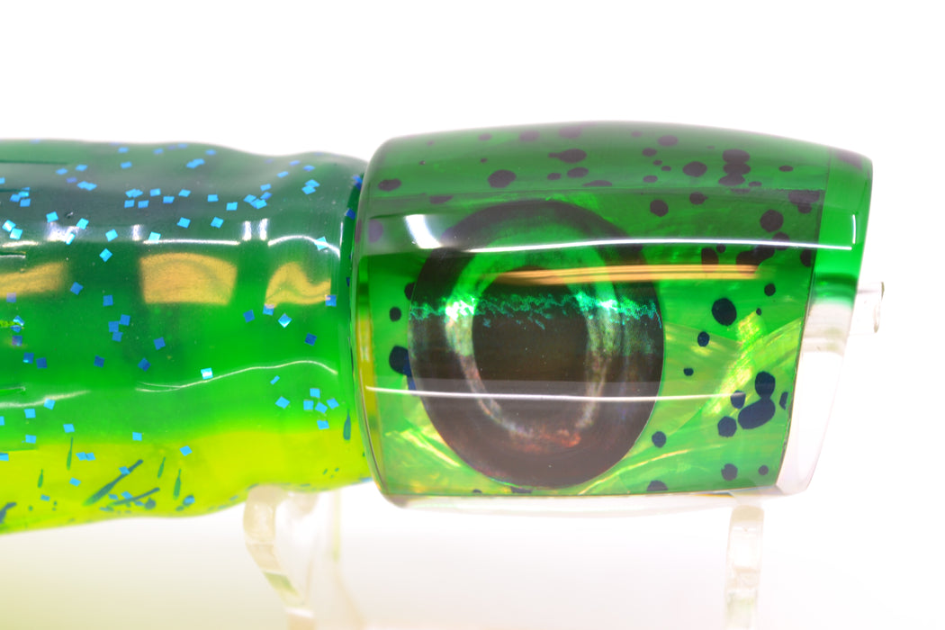 Moyes Lures Mahi MOP Green Back Taxi Eyes Medium J-Boy 12" 7oz Skirted Mahi