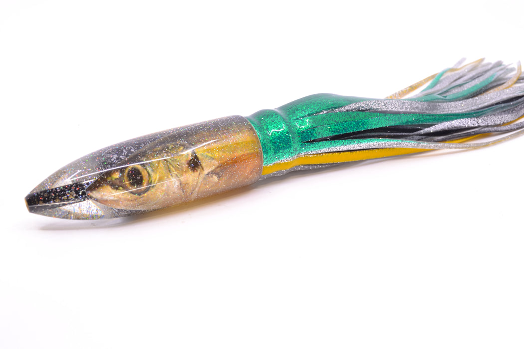 Bomboy Lures Opelu #1 M16 Bullet 9"+ 11oz Skirted Green-Yellow-Silver