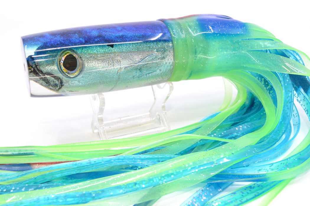 Ali'i Kai Lures Silver Opelu Blue-Teal Back Medium Hard Head 12" 9oz Skirted Green-Blue GZE
