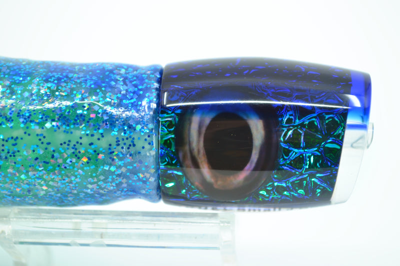 Moyes Lures Blue-Green Oil Slick Blue Back Small J-Boy 9" 5oz Skirted Blue Dots-Green GZE