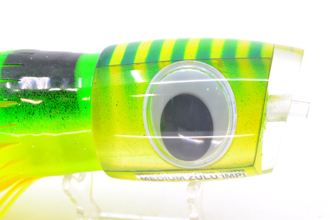 Big T Lures Yellow Pearl Green Striped Back Medium Zulu Impi 14" 11.5oz Skirted GZE
