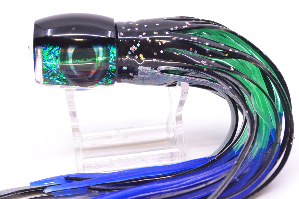 Moyes Lures Blue-Green Oil Slick Black Back Small Secret 9" 3oz Skirted Black Aurora