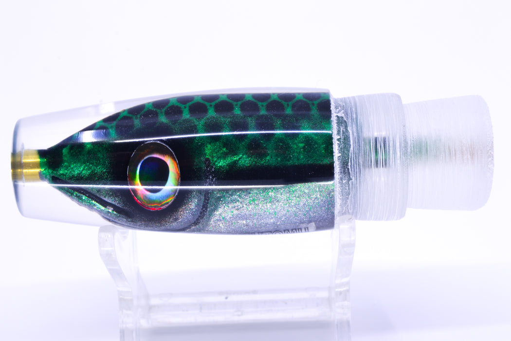 Tsutomu Lures Green with Black Dots Fish Head Ali'i Invert 7" 4.3oz