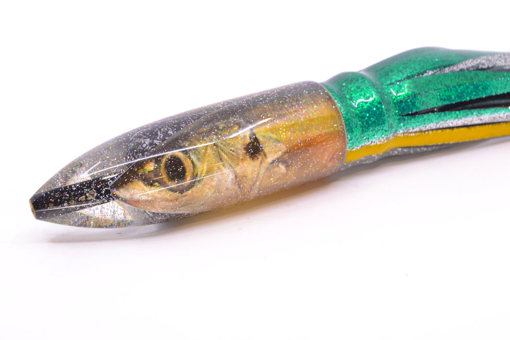 Bomboy Lures Opelu #1 M16 Bullet 9"+ 11oz Skirted Green-Yellow-Silver