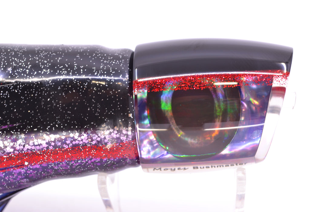 Moyes Lures Rainbow MOP Black-Red Back Bushmaster 12" 10oz Skirted Black-Red-Purple