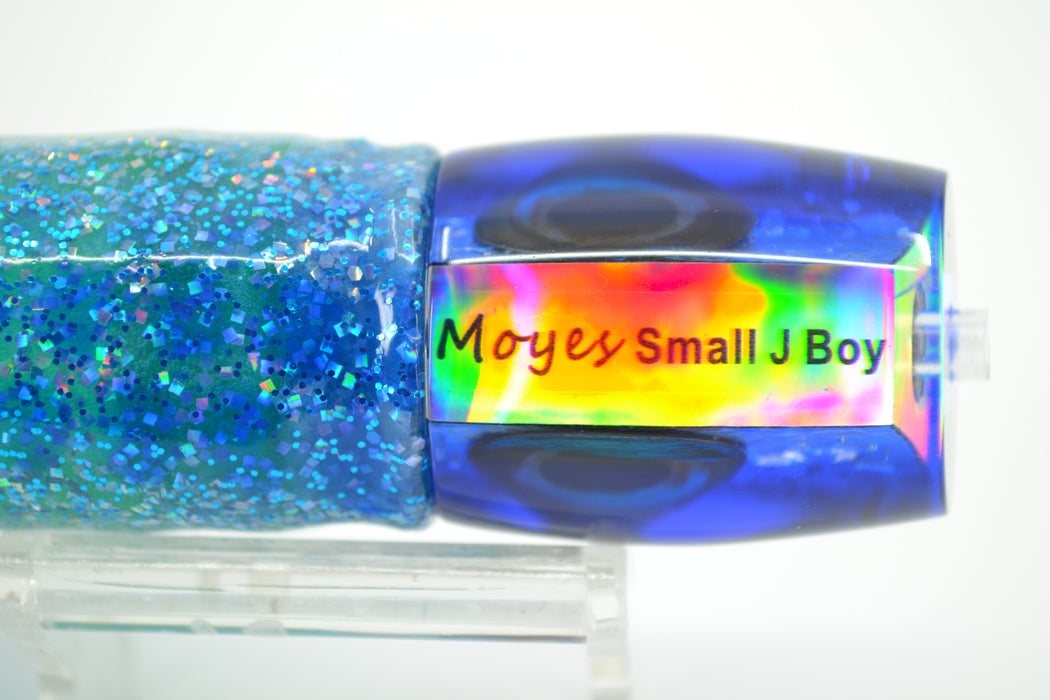 Moyes Lures Blue-Green Oil Slick Blue Back Small J-Boy 9" 5oz Skirted Blue Dots-Green