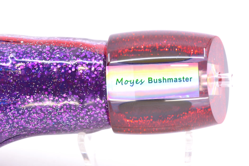 Moyes Lures Rainbow MOP Black-Red Back Bushmaster 12" 10oz Skirted Black-Red-Purple