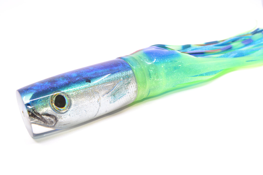 Ali'i Kai Lures Silver Opelu Blue-Teal Back Medium Hard Head 12" 9oz Skirted Green-Blue GZE