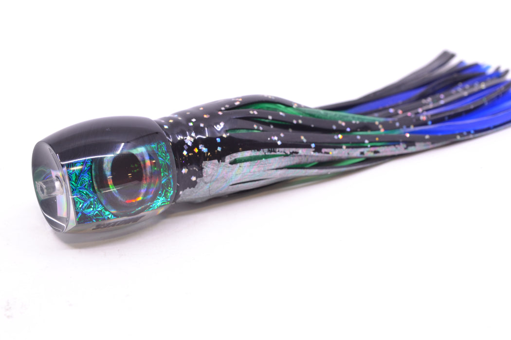 Moyes Lures Blue-Green Oil Slick Black Back Small Secret 9" 3oz Skirted Black Aurora