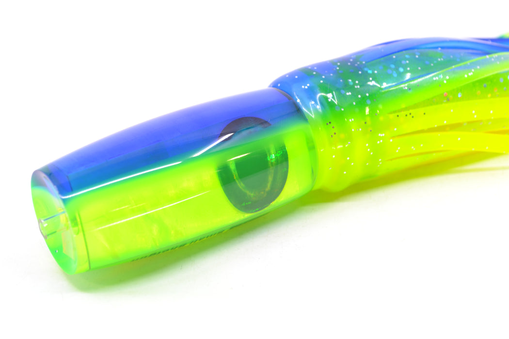 Moyes Lures Chartreuse MOP Blue-Green Back Taxi Eyes Small Shotgun 9" 4oz Skirted GZE