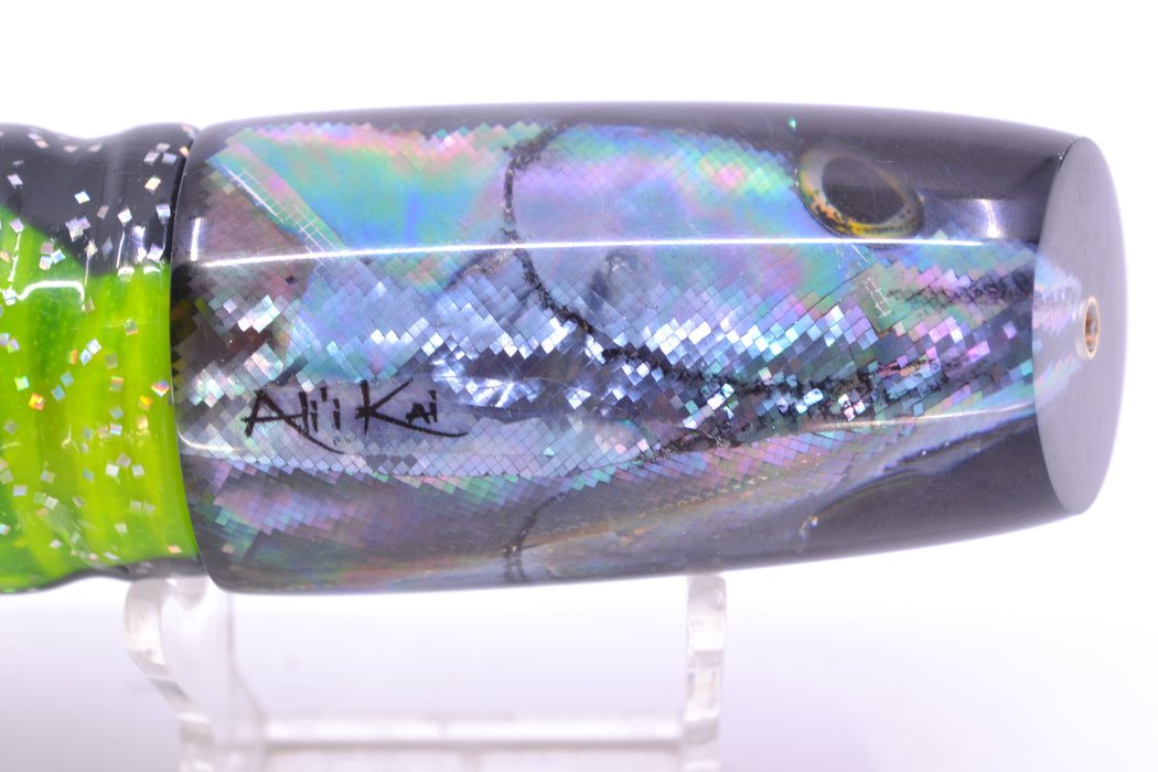 Ali'i Kai Lures Abalone Shell Black Back Fish Head Medium Plunger 12" 10oz Skirted Magic Johnson GZE
