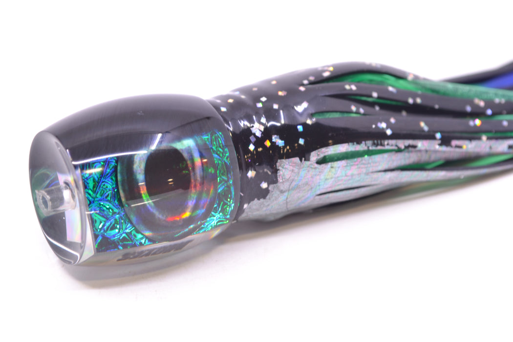 Moyes Lures Blue-Green Oil Slick Black Back Small Secret 9" 3oz Skirted Black Aurora