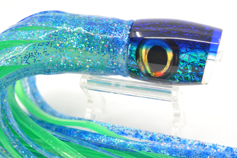Moyes Lures Blue-Green Oil Slick Blue Back Small J-Boy 9" 5oz Skirted Blue Dots-Green GZE