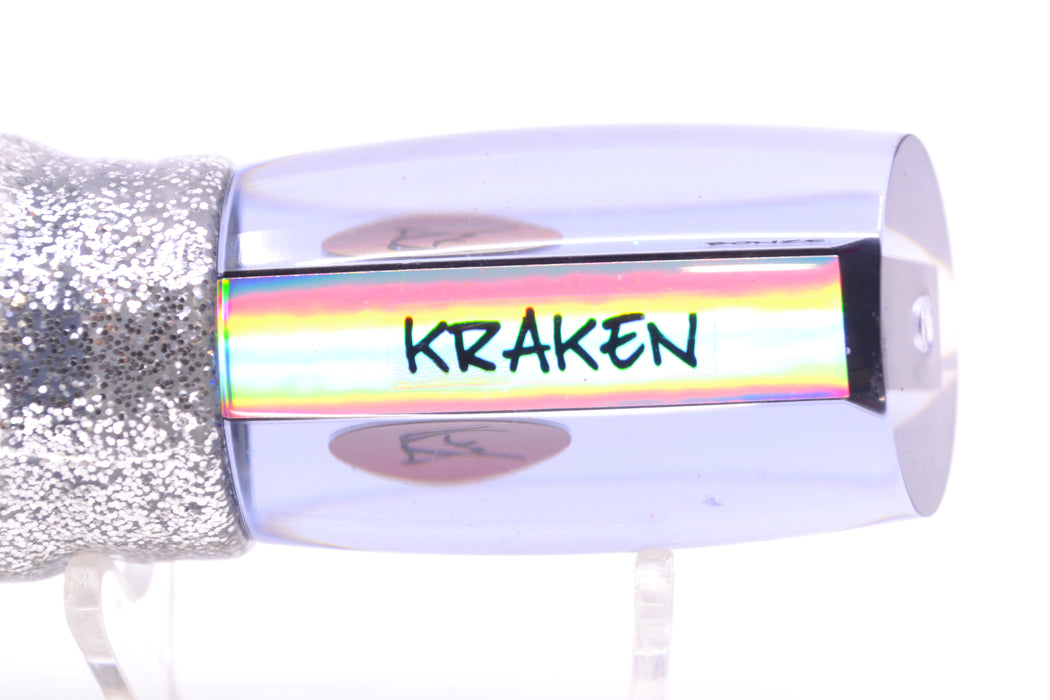 Bonze Lures Clear Mirrored Red Eyes Kraken 10" 8oz Skirted White Aurora-Silver/White