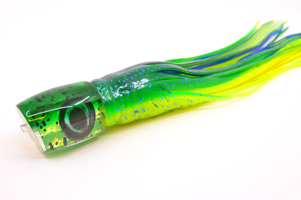 Moyes Lures Mahi MOP Green Back Taxi Eyes Medium J-Boy 12" 7oz Skirted Mahi