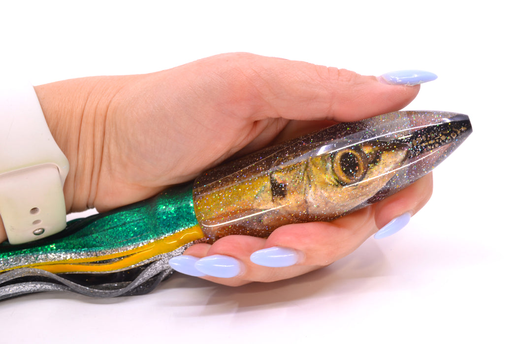 Bomboy Lures Opelu #1 M16 Bullet 9"+ 11oz Skirted Green-Yellow-Silver