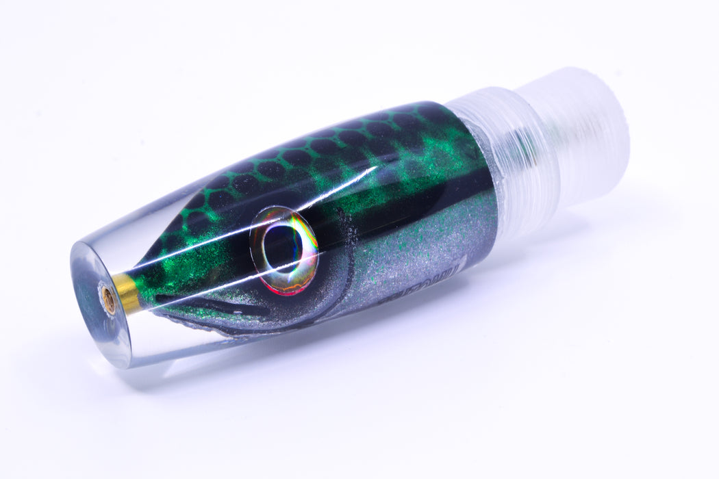 Tsutomu Lures Green with Black Dots Fish Head Ali'i Invert 7" 4.3oz