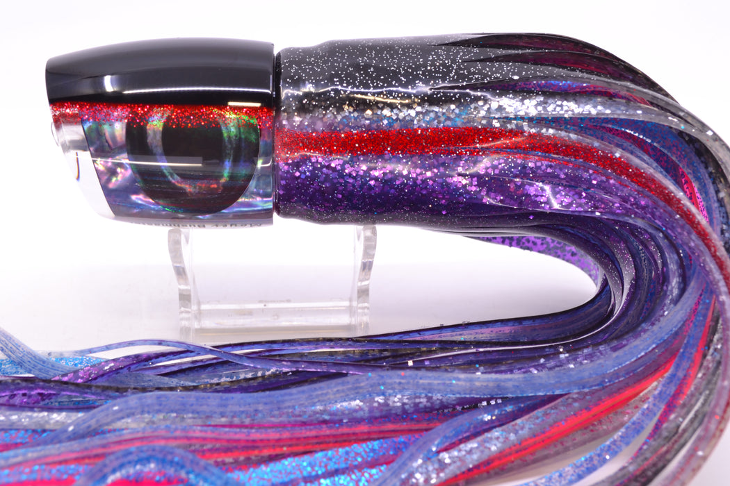 Moyes Lures Rainbow MOP Black-Red Back Bushmaster 12" 10oz Skirted Black-Red-Purple