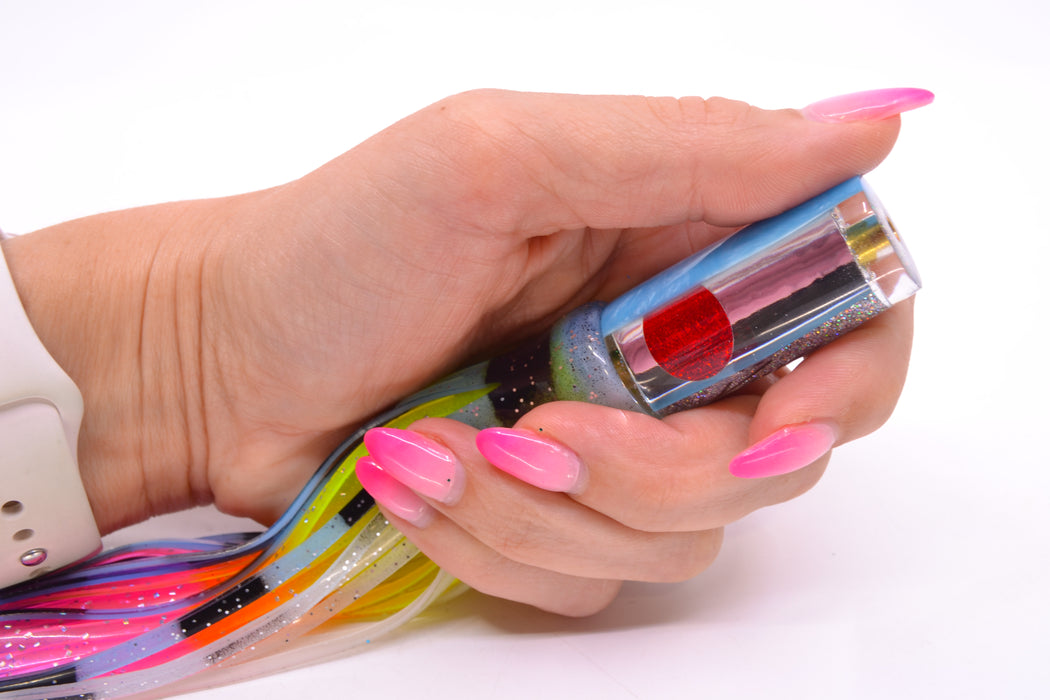 Koya Lures Clear Mirrored Ice Blue Back Red Eyes Hard Head 5.5" 2oz Skirted Fruit Salad