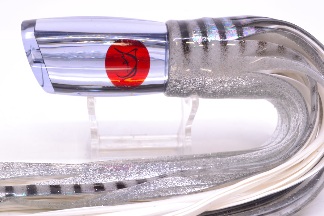 Bonze Lures Clear Mirrored Red Eyes Kraken 10" 8oz Skirted White Aurora-Silver/White