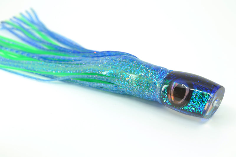 Moyes Lures Blue-Green Oil Slick Blue Back Small J-Boy 9" 5oz Skirted Blue Dots-Green GZE