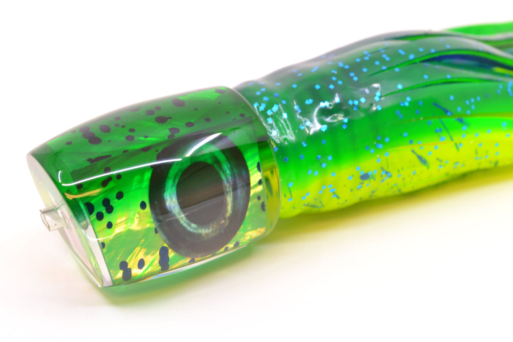 Moyes Lures Mahi MOP Green Back Taxi Eyes Medium J-Boy 12" 7oz Skirted Mahi