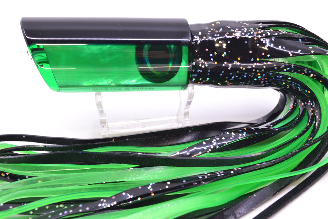 Moyes Lures Green MOP Black Back Medium Pipe Bomb 12" 7.5oz Skirted Black/Green